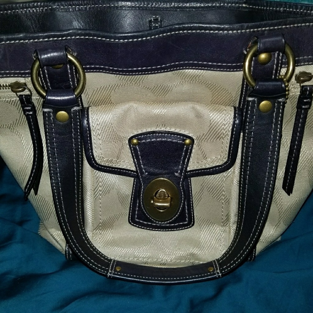 Coach Legacy Khaki Nylon and Black Leather